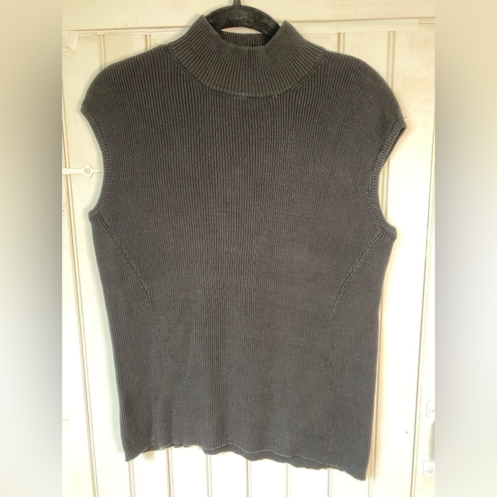 Coldwater Creek Silk Blend Sleeveless Mock Neck Knit Top Size Large Black